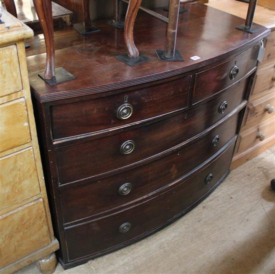 19th Century mahogany bow-fronted five-drawer chest (feet deficient)